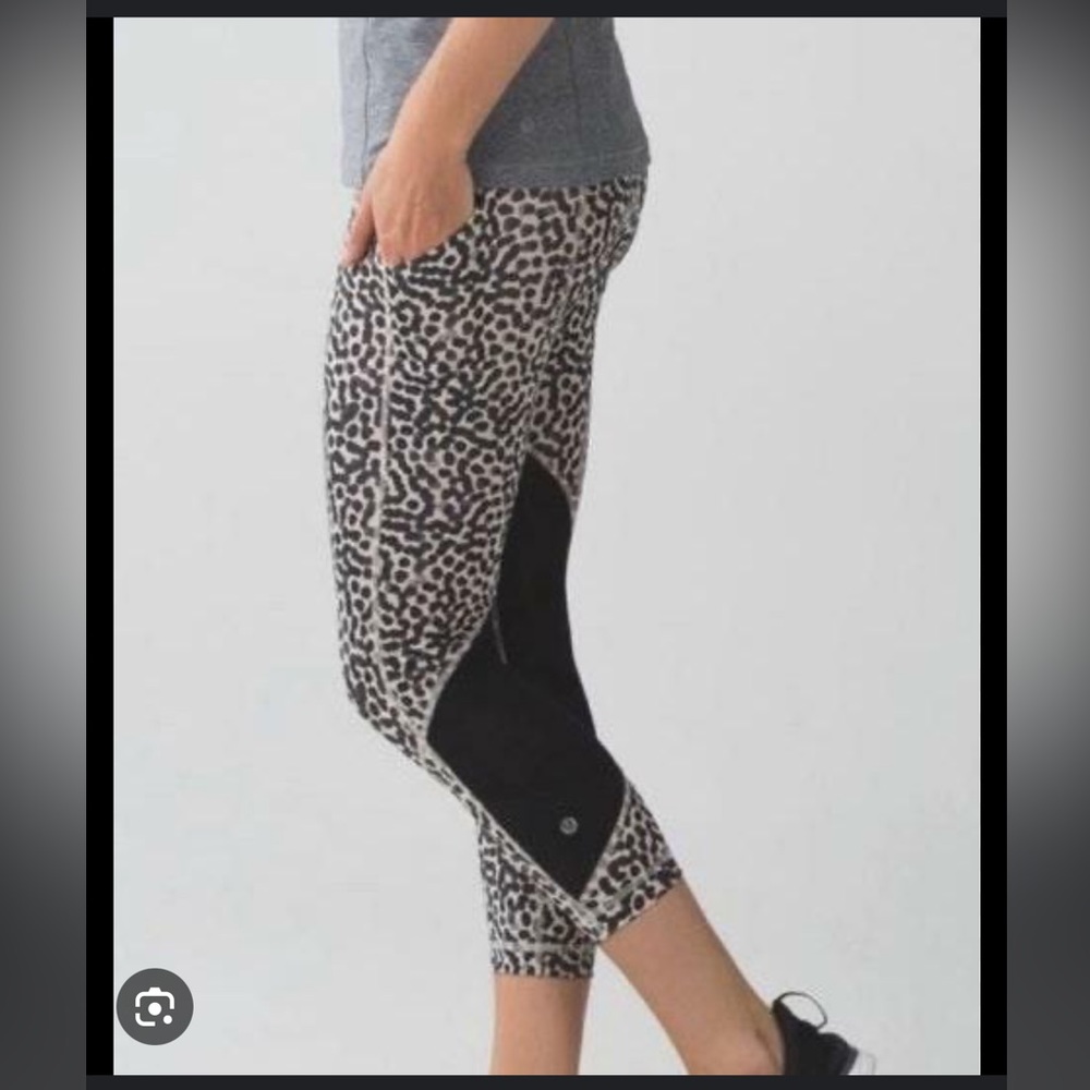 Lululemon Pace Rival CROP Ace Spot Grain Black Tan Polka Dots Leggings